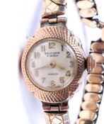 A ladies 9ct gold cased Excalibur manual wind cocktail wristwatch.