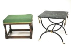 A 20th century marble topped table side and an oak footstool.