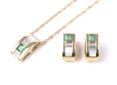 A pair of modern French gold, emerald, mother of pearl and diamond earrings
