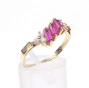 A vintage Continental synthetic-ruby and cubic zirconia cross-over dress ring.