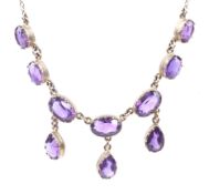 A modern 9ct gold and amethyst necklace in Victorian style.