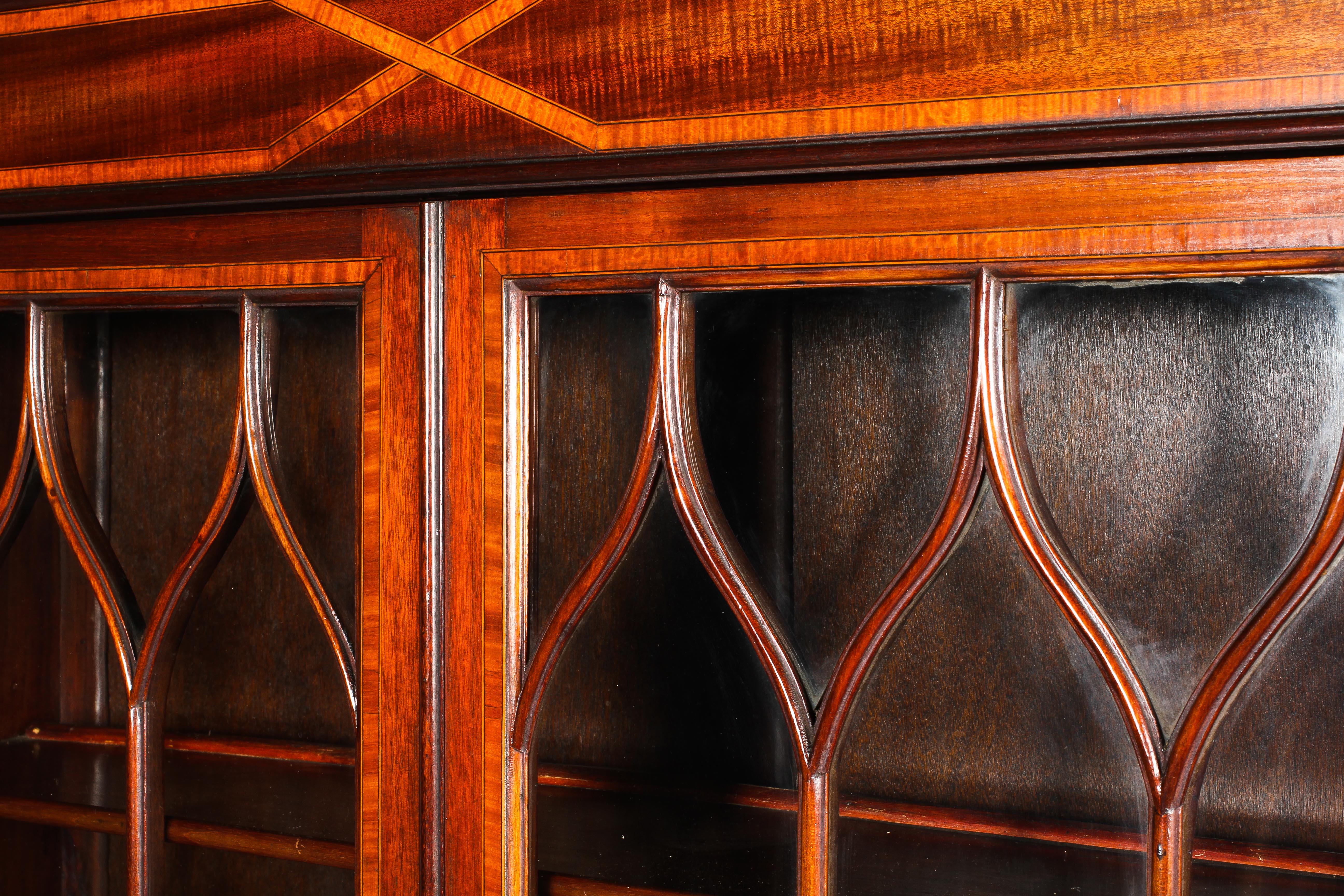 An Edwardian inlaid mahogany astragal glazed bookcase-writing desk. - Image 3 of 3