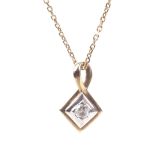 A 9ct gold and diamond single stone pendant and chain.