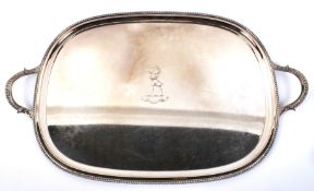 A 20th century silver-plated oval two-handled tray.