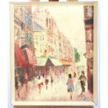 An oil on canvas Parisian High Street scene, signed WIBER lower right