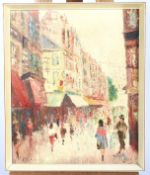 An oil on canvas Parisian High Street scene, signed WIBER lower right