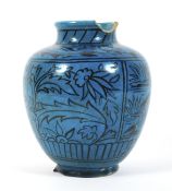 Late 19th/early 20th century Persian fritware turquoise glazed globular vase.