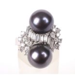 A South-sea black cultured pearl and diamond dress ring.