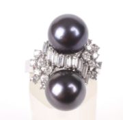 A South-sea black cultured pearl and diamond dress ring.
