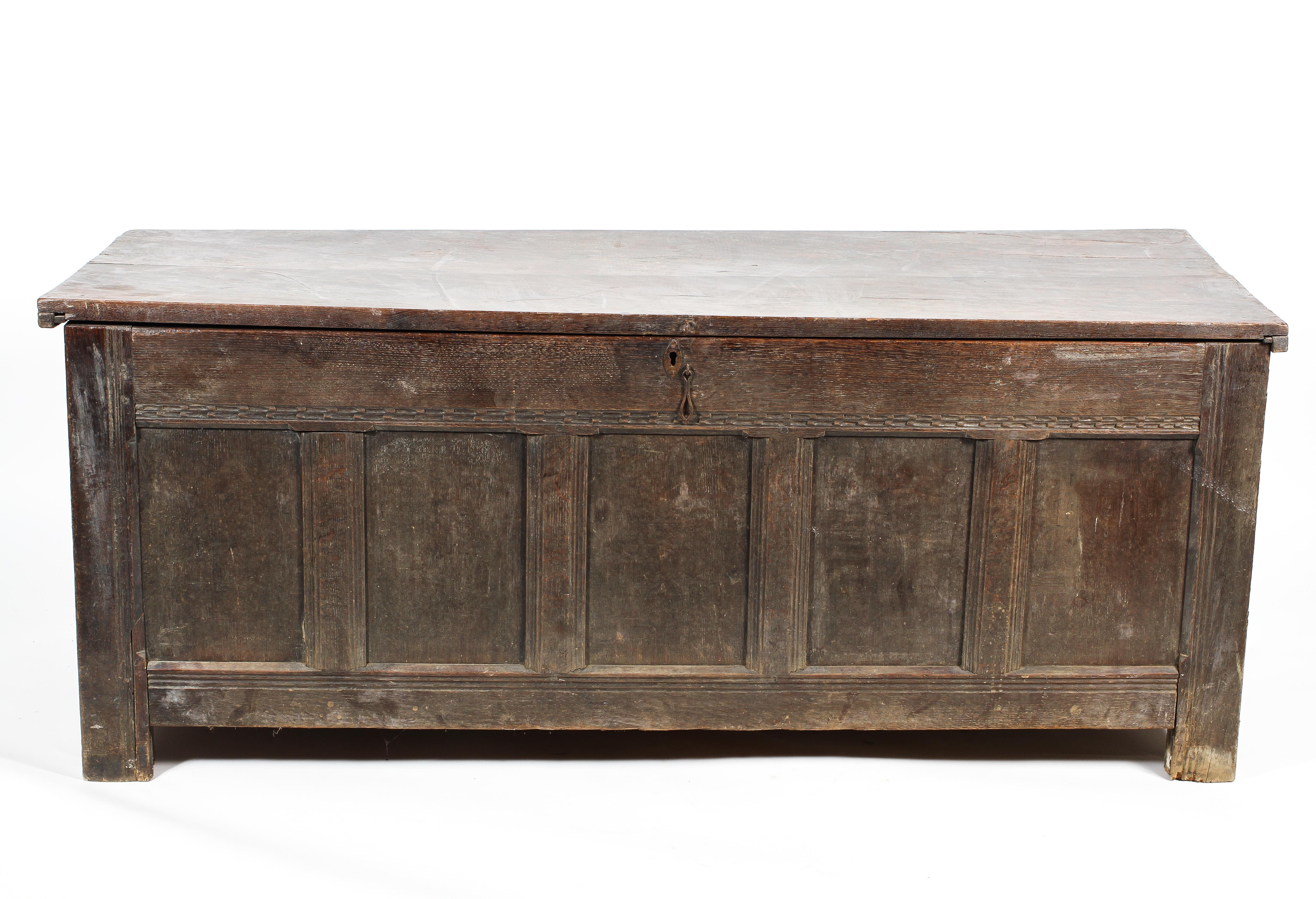 An 18th century oak paneled coffer of large proportion. - Image 3 of 4