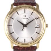 A gentlemans 18ct gold cased Omega dress quartz wristwatch.
