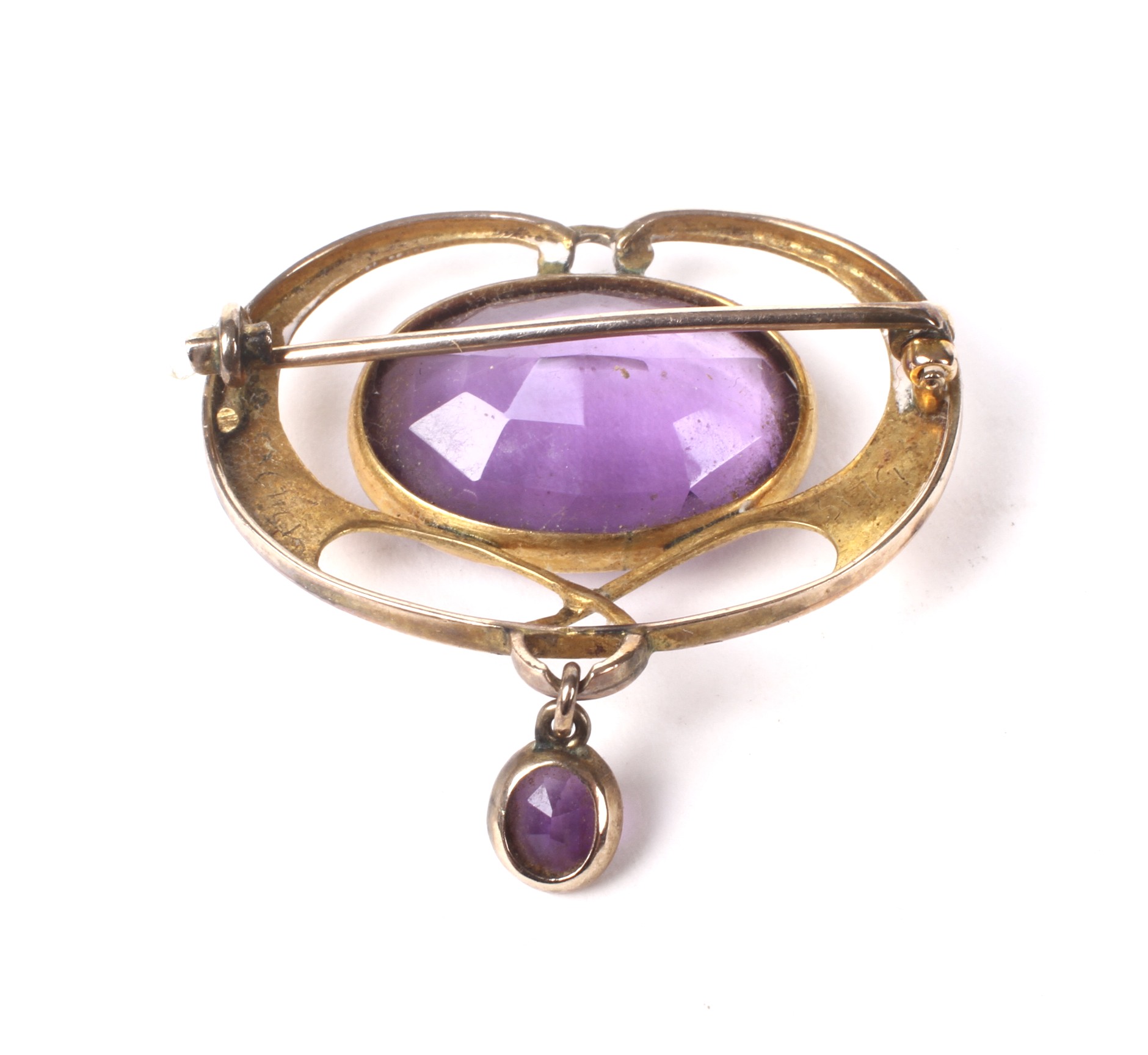 An Art Nouveau rose gold and amethyst open brooch. - Image 2 of 2