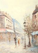 Manner of Caroline Burnett (1877-1950), Parisian Street Scene, oil and acrylic on canvas.