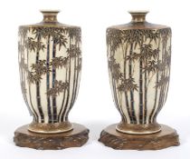 A pair of Japanese Meiji (1868-1912) Satsuma tapering hexagonal vases.