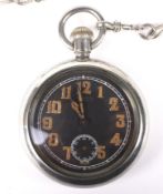 A WWII era stainless steel cased military open faced pocket watch.