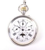 An Edwardian silver cased open face pocket watch with moonphase complication.
