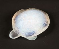 A Lalique opalescent glass model of a tortoise.