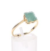 A mid-20th century gold and pale-green aventurine-quartz single stone ring.