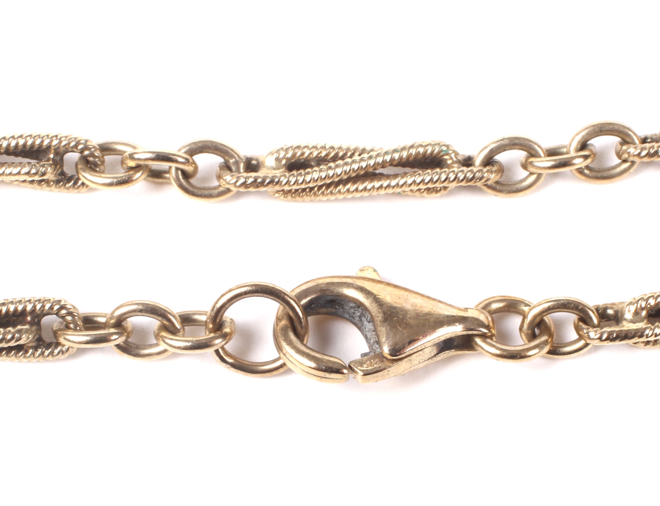 A Vintage yellow metal fancy rope-twist fetter link bracelet on a trigger clasp stamped '375'. - Image 2 of 2