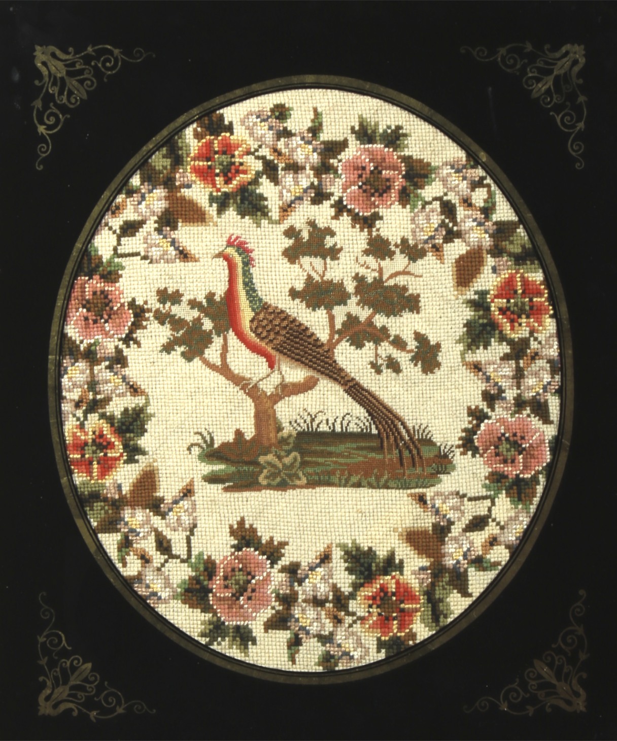 A Victorian needlework in verre eglomise giltwood frame. - Image 3 of 4
