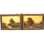L RICHARDS (British 19th century): Pair of oil painting landscapes depicting panoramic views