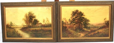 L RICHARDS (British 19th century): Pair of oil painting landscapes depicting panoramic views