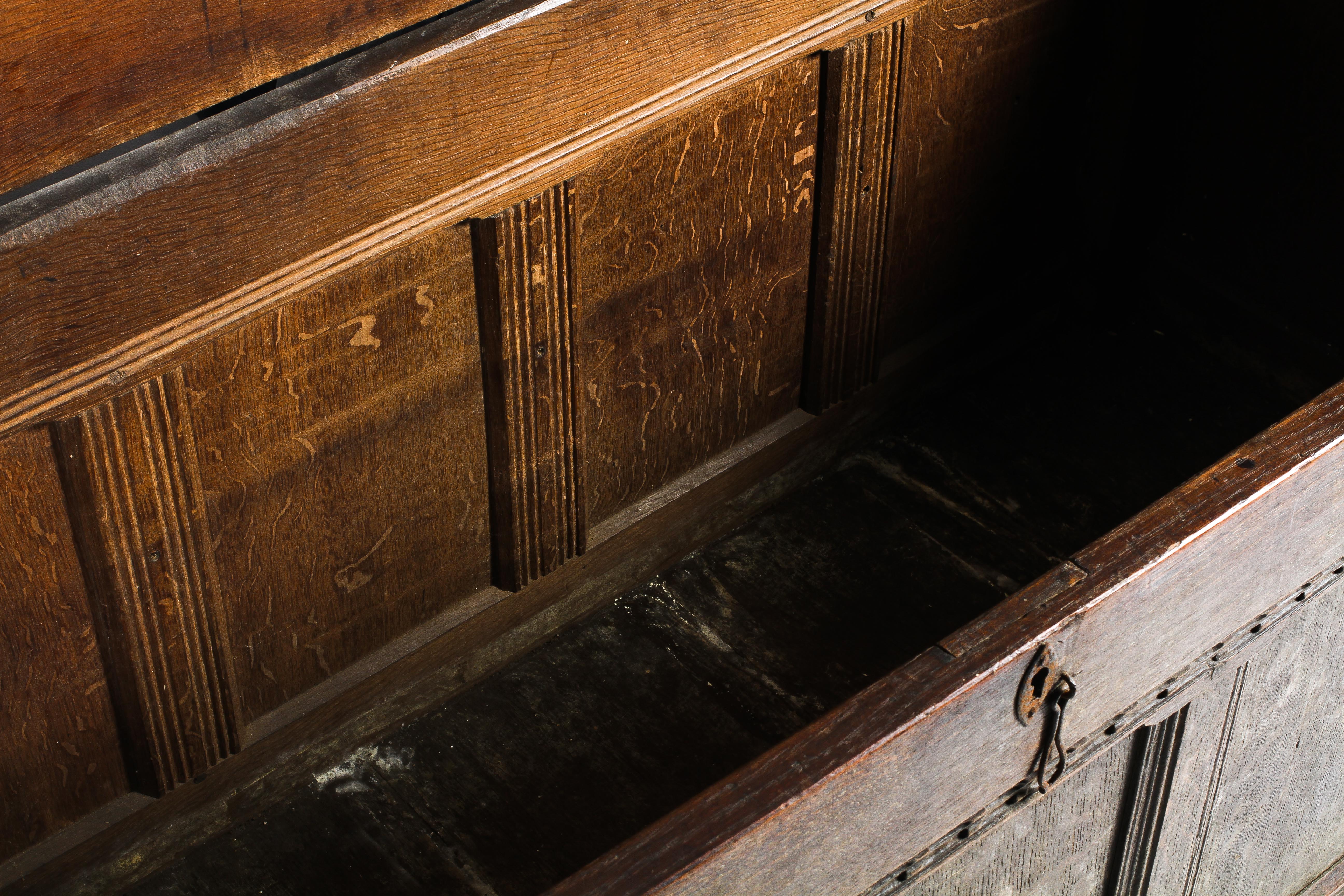 An 18th century oak paneled coffer of large proportion. - Image 4 of 4