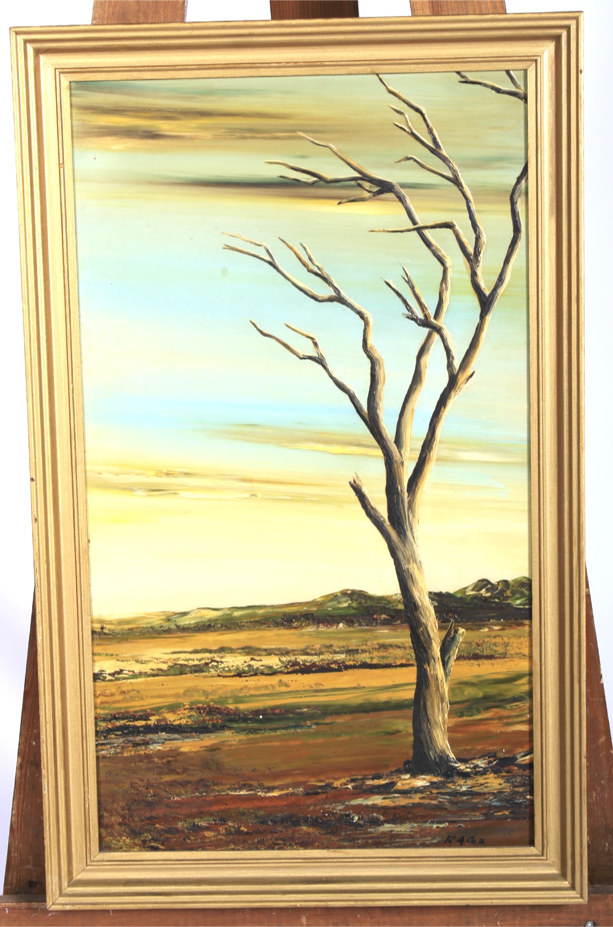 RA Coe (Australian, 20th Century), Bare Tree in Landscape, oil on board.