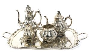 A Victorian silver-plated tea and coffee service and a Mappin & Webb two-handled tray.