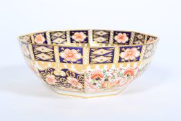 A Royal Crown Derby imari pattern octagonal bowl.