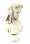 After Antonio Frilli (Italian, 1860-1902), Bust of a Veiled Lady, in white marble, on socle base.