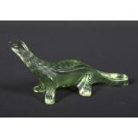 A modern Lalique green tinted glass model of a lizard.