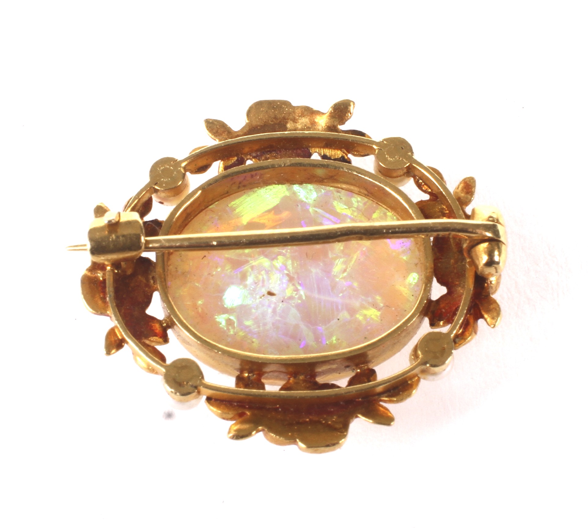 An early 20th century Continental gold, opal and seed-pearl brooch. - Image 2 of 4