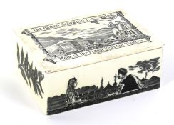 A Staffordshire pottery rectangular section cigarette advertising box and cover.