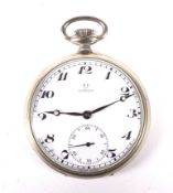 A mid century Omega open faced pocket watch.