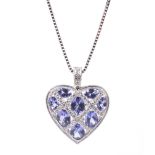 A Continental tanzanite and diamond heart-shaped pendant and a box chain.