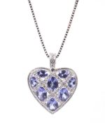 A Continental tanzanite and diamond heart-shaped pendant and a box chain.