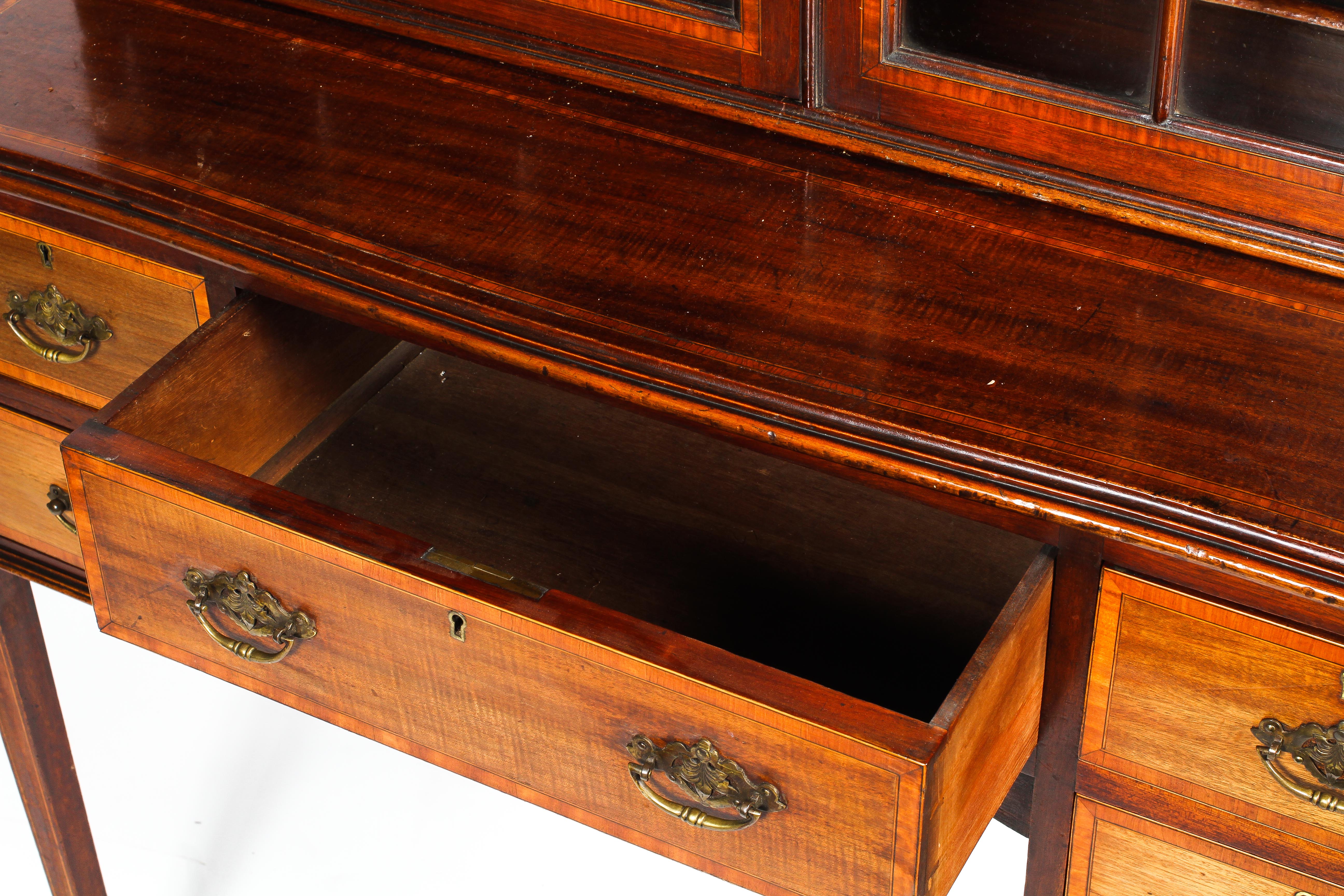 An Edwardian inlaid mahogany astragal glazed bookcase-writing desk. - Image 2 of 3
