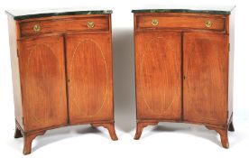 A pair of Sheraton Revival marble topped concave side tables.