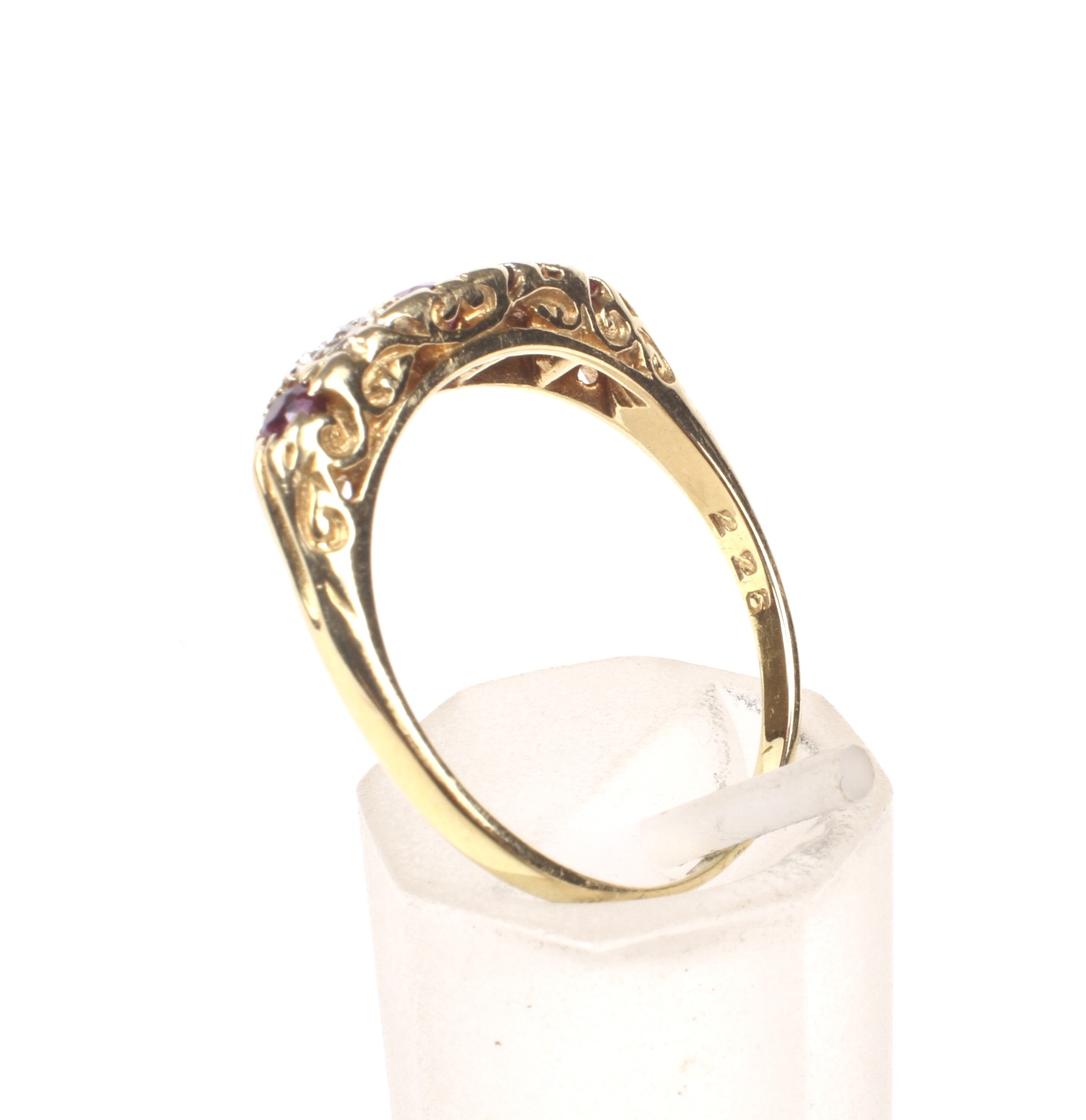A vintage ruby and diamond five stone carved half-hoop ring, - Image 4 of 4