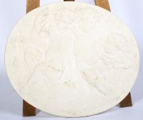 A 20th century plaster oval wall plaque cast with Bacchic cherubs amongst clouds.