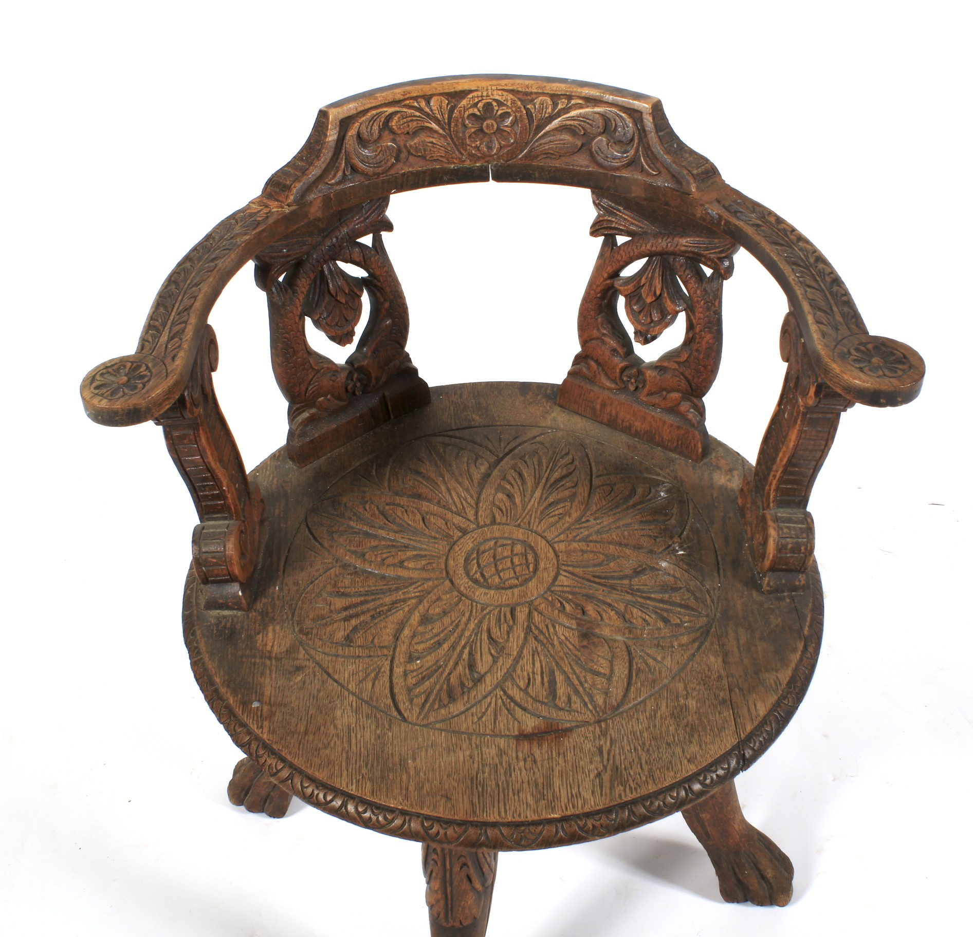 A carved oak swivel chair, late 19th/early 20th century. - Image 2 of 2