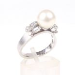 A Chinese cultured-pearl and diamond dress ring.