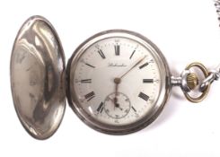 A continental 900 grade silver full hunter pocket watch with albert chain.