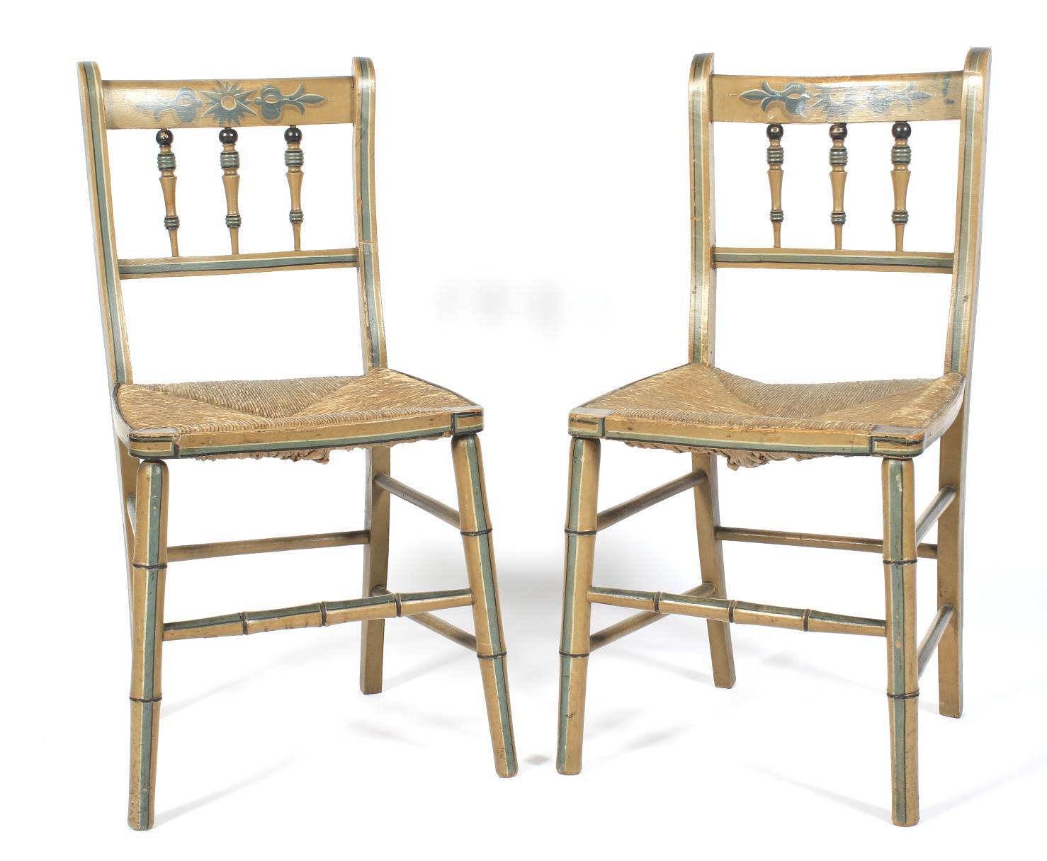 Pair of 19th century beech framed rush seat dining chairs.