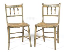 Pair of 19th century beech framed rush seat dining chairs.