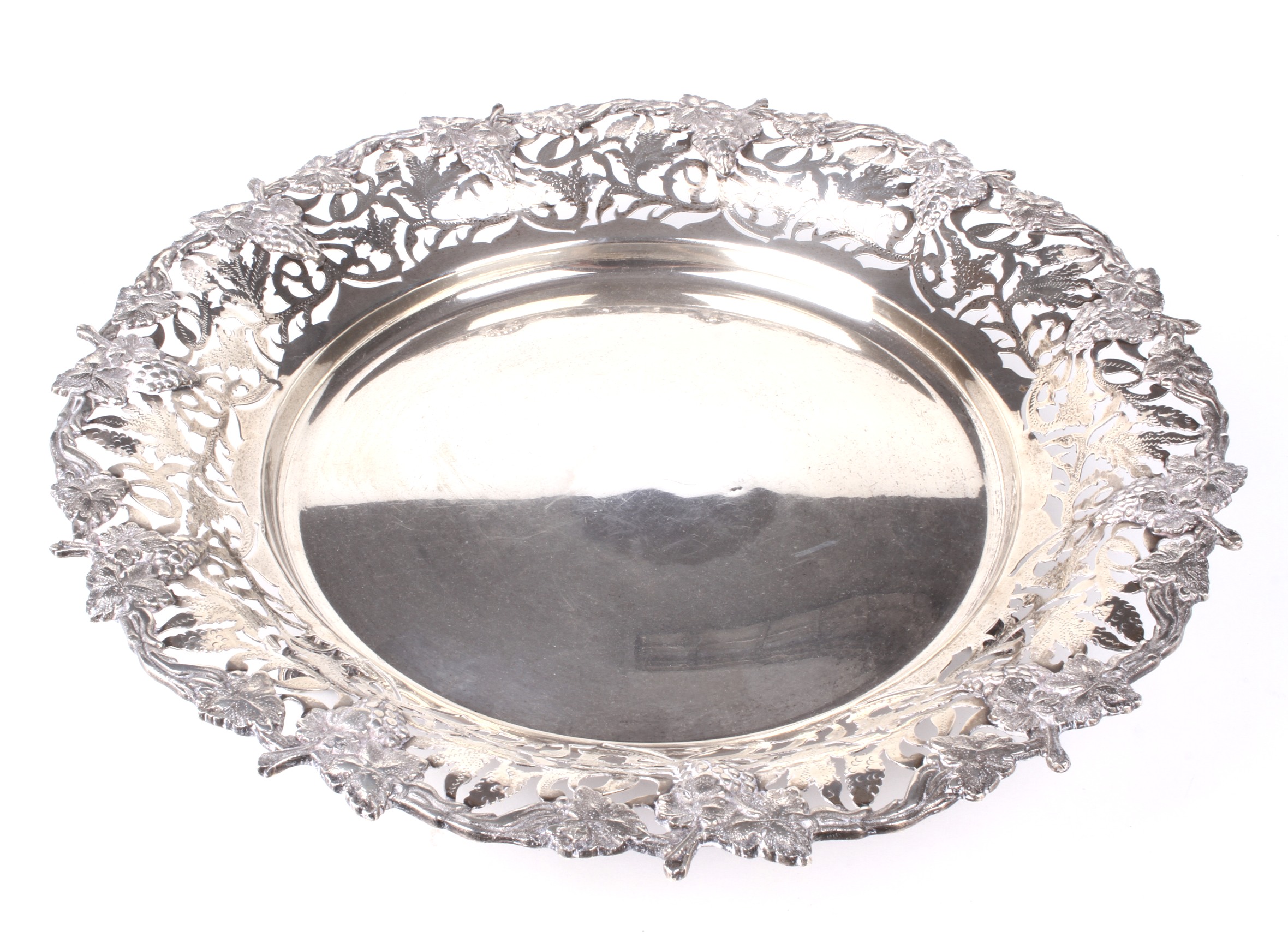 A large Egyptian silver pierced footed centrepiece dish.