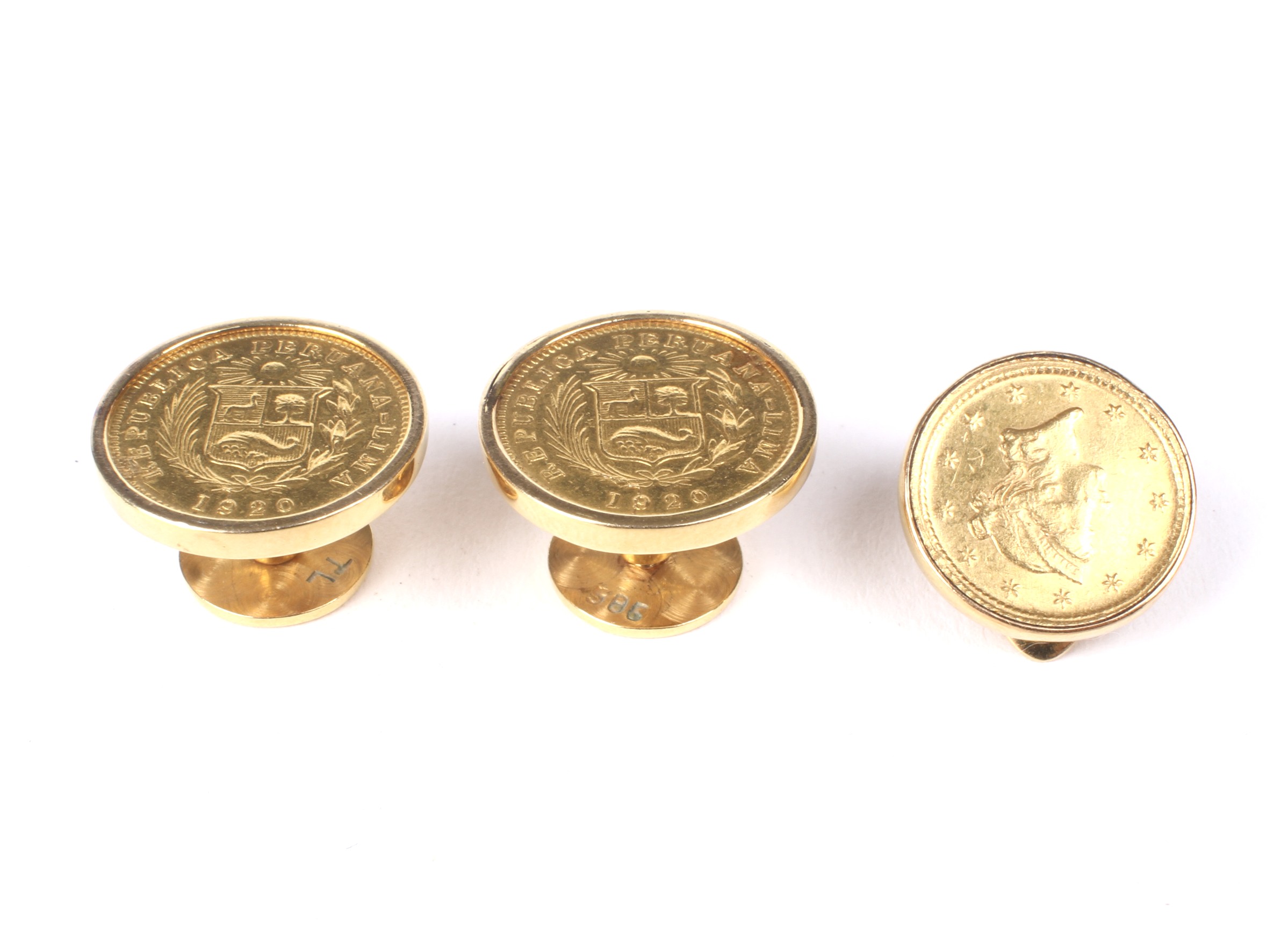 Three 19th century and early 20th century gold coin jewels.