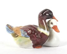 Pair of 20th century Herend porcelain figures of ducks.