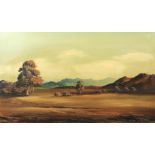RA Coe (Western Australia, 20th Century), Rocky Tree Strewn Landscape, oil on board,